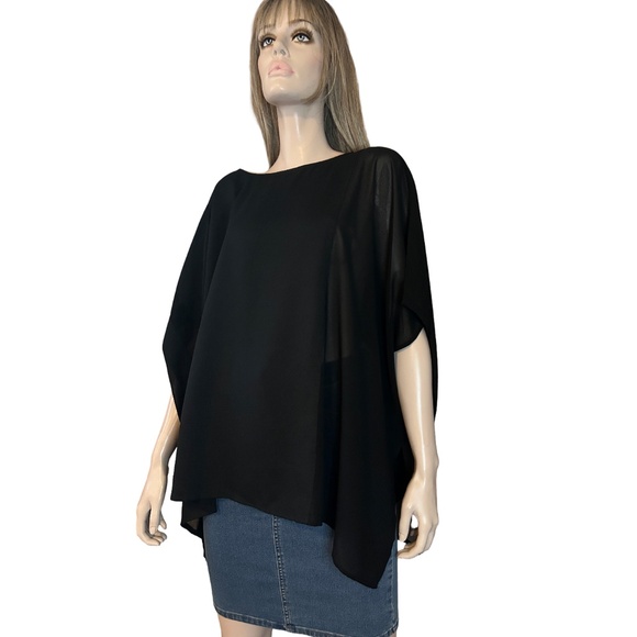 Wynne Layers Top Blouse Batwing Caftan Poncho Chiffon Trim Fluttery Flowy Dressy - Picture 3 of 10